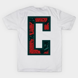 Modern Rose Floral Initial Name Alphabet - Letter C T-Shirt
